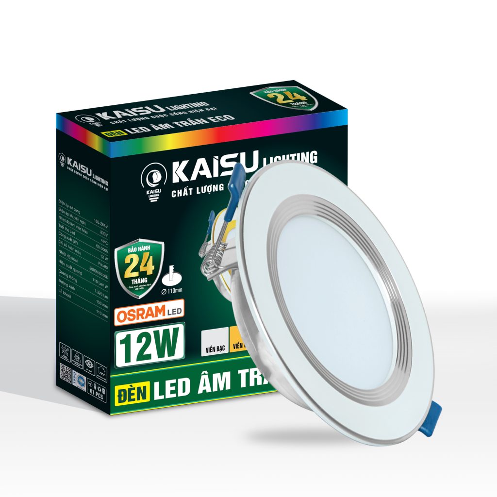 Âm trần Eco viền bạc ba màu công suất 12W