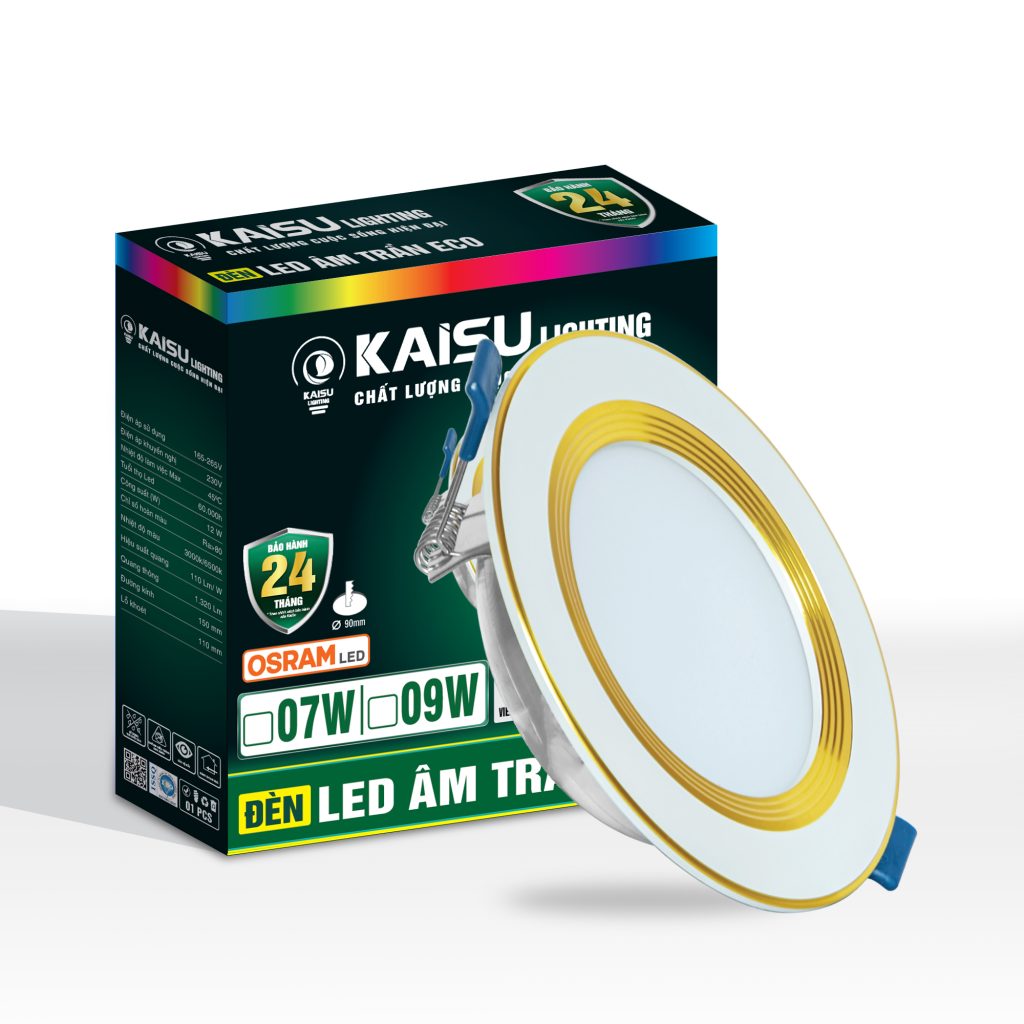 Âm trần Eco viền vàng ba màu công suất 9W