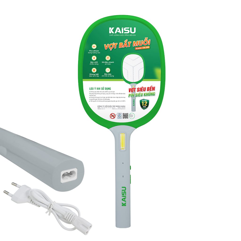 Vợt bắt muỗi điện KAISU đa năng – VM368 – chân sạc số 8 kèm dây sạc